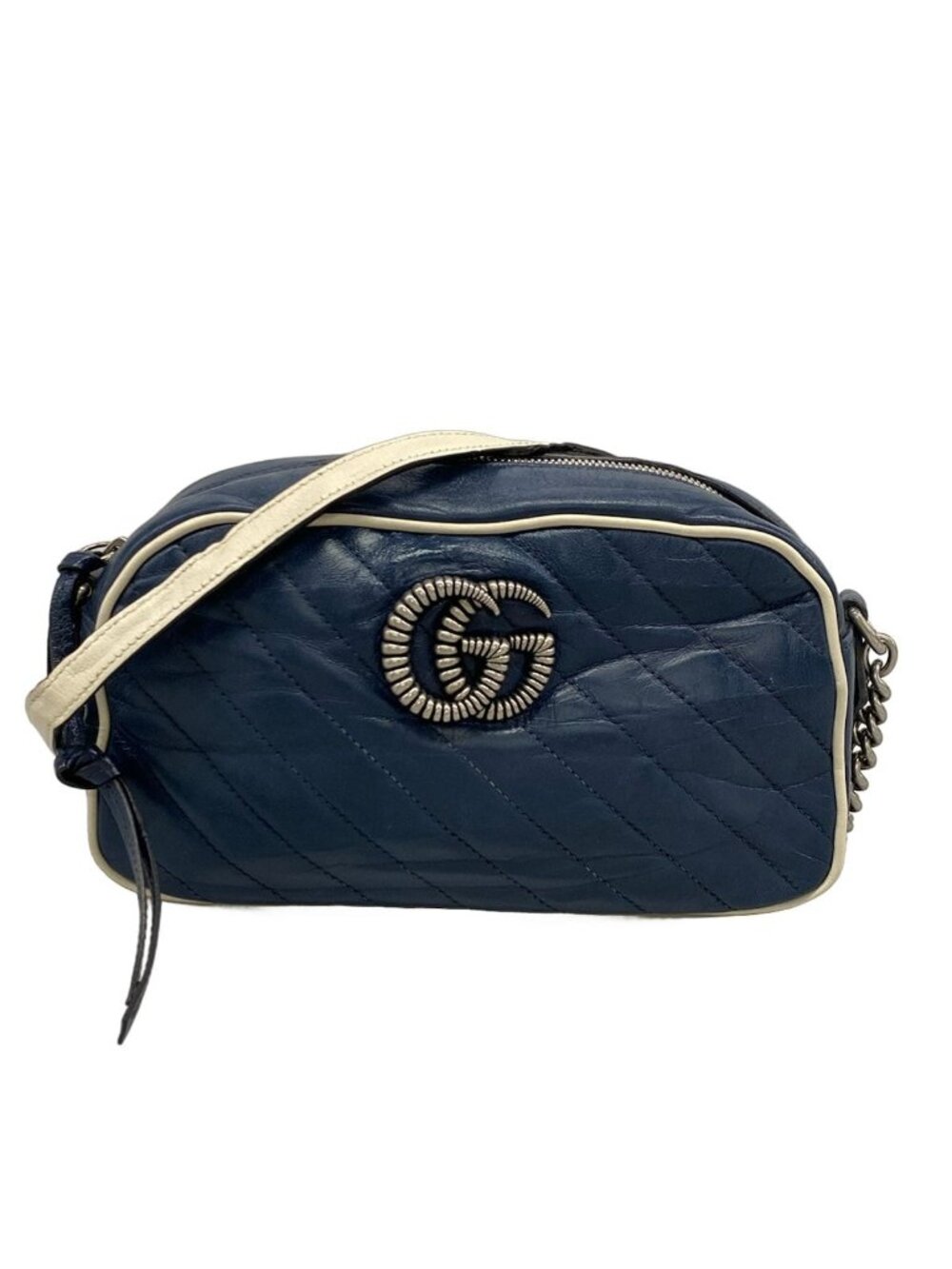 Gucci Shoulder Bag GG Marmont Navy White Leather